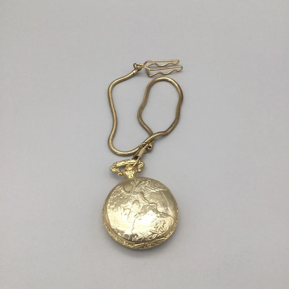 Futura Pocket Watch Men 46mm Gold Tone Eagle Hunter Case Chain Antimagnetic